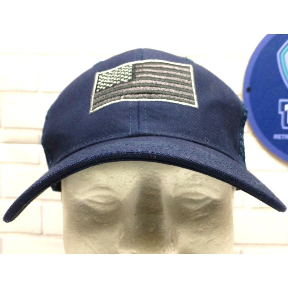 Carhartt Navy Blue Snapback Trucker Hat With American Flag Patch & Rexel Logo Me
